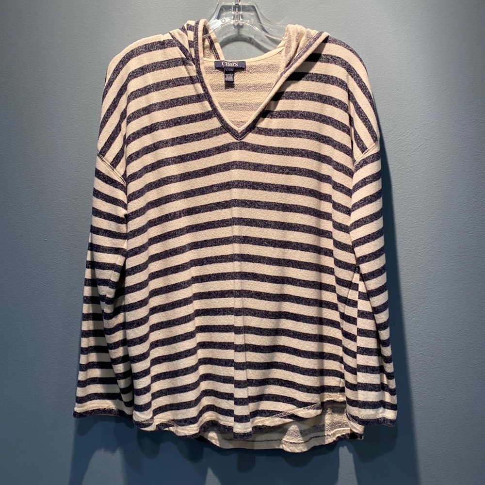 Navy striped hooded top